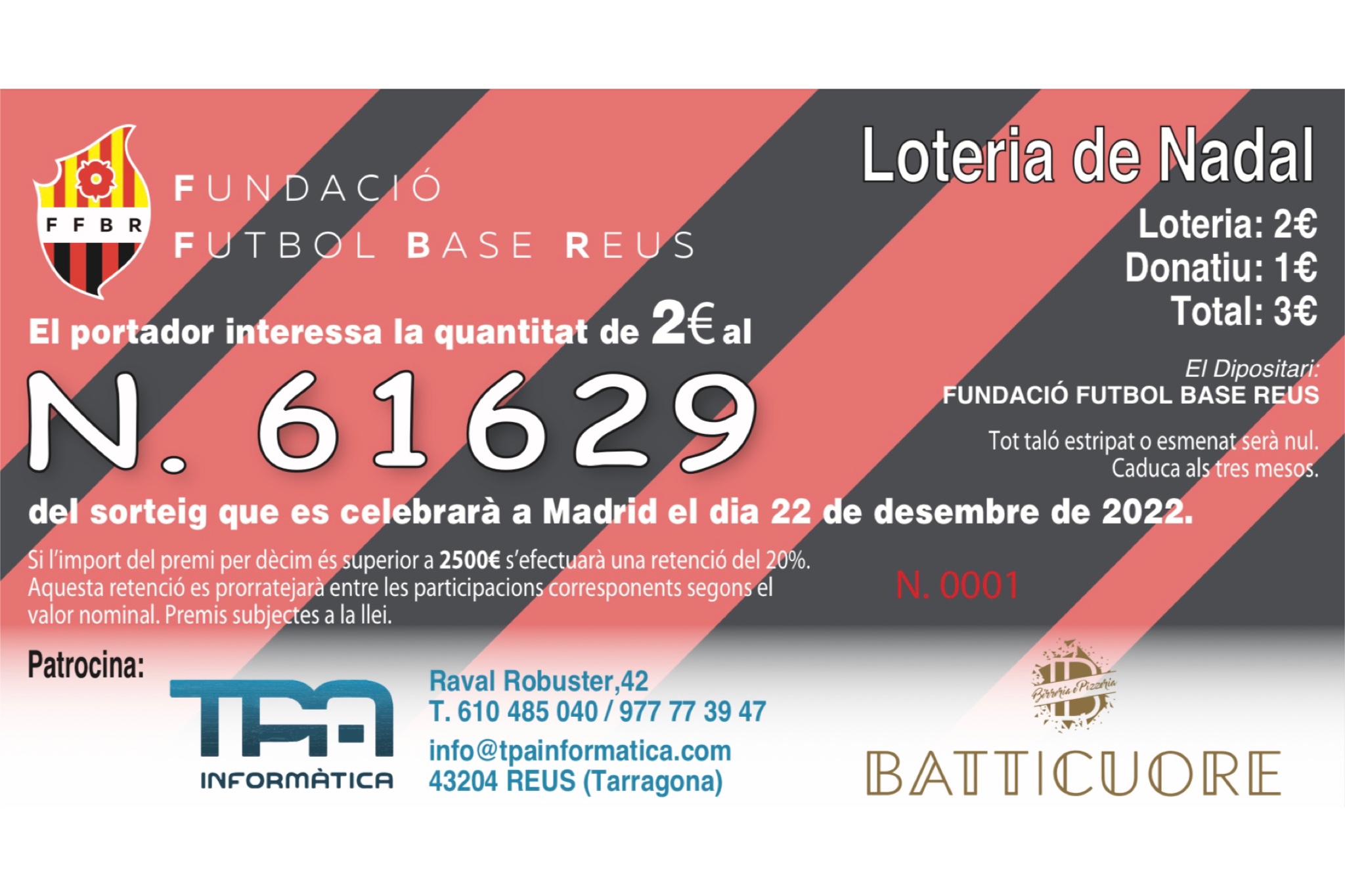 En este momento estás viendo 61629, el número de la Loteria de Nadal 2022 de la FFBR